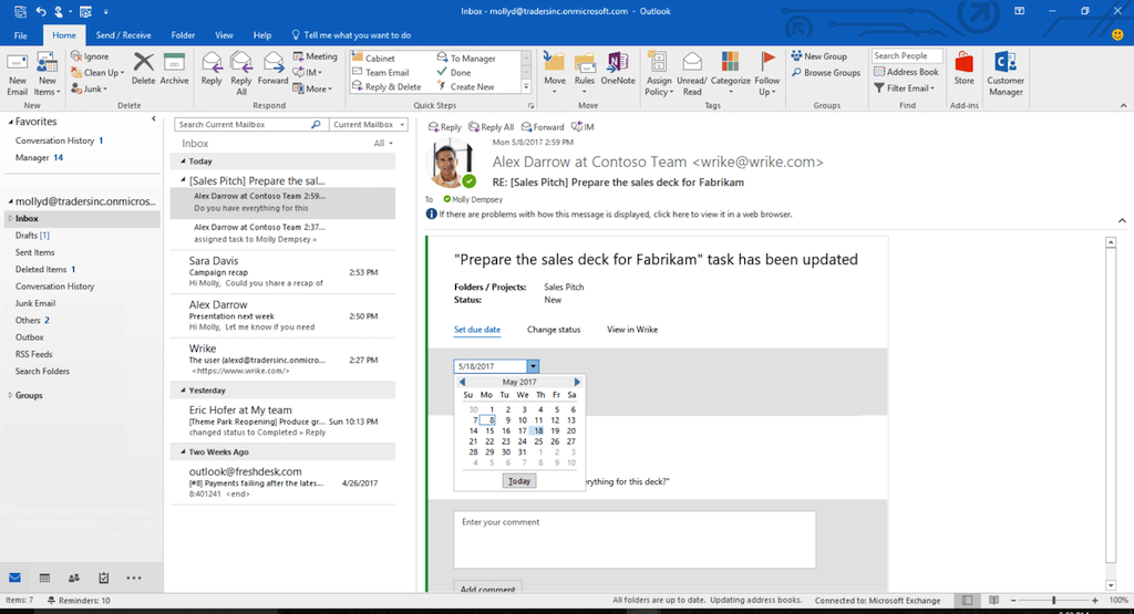 actionable message for outlook
