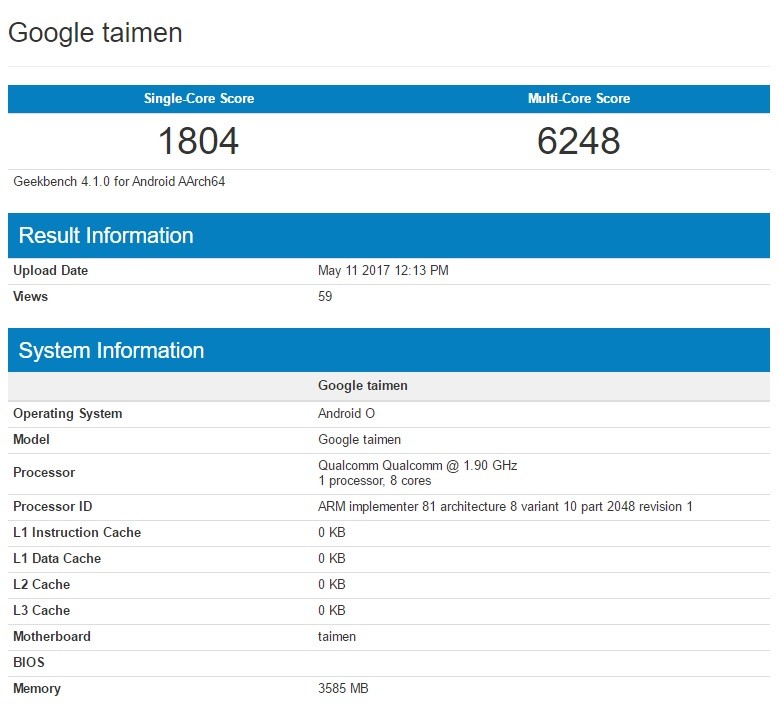 google taimen apercu benchmark avec 4 go ram et android o