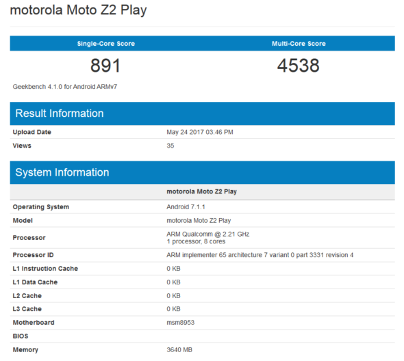 moto z2 play specifications confirmees benchmark 2