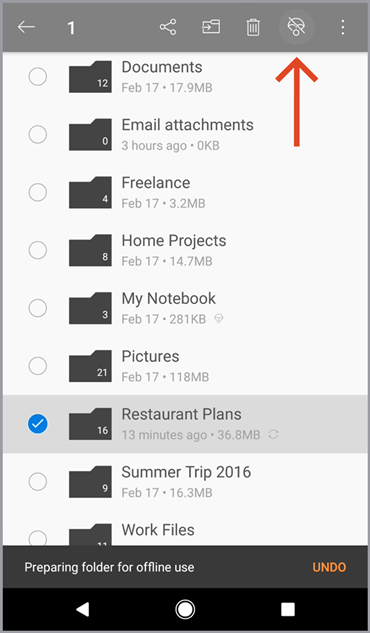 onedrive android offline folders