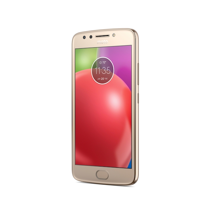 Moto E4 Fine Gold Front Angle With Fingerprint Sensor