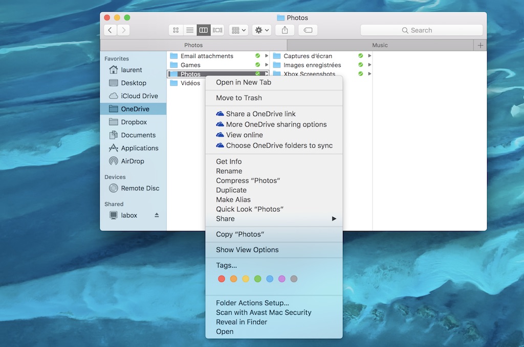 OneDrive macOS context menus