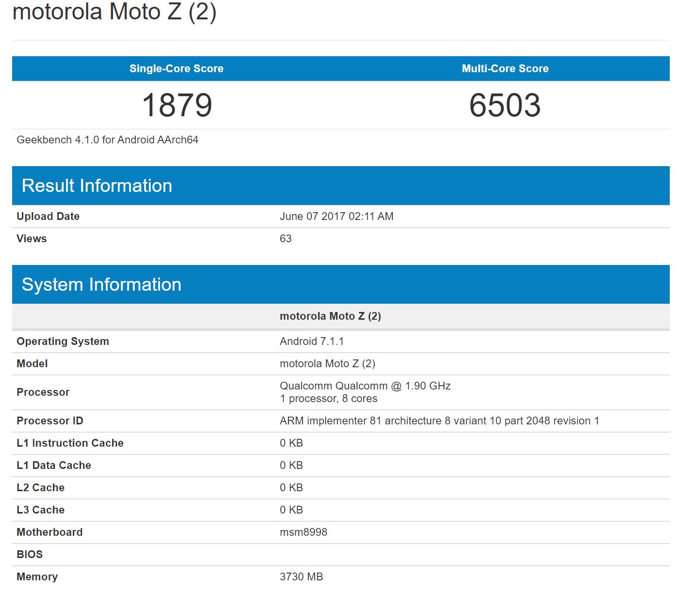 Le Moto Z2 et sa puce Snapdragon 835 vient de passer sur Geekbench 50 moto z2 geekbench