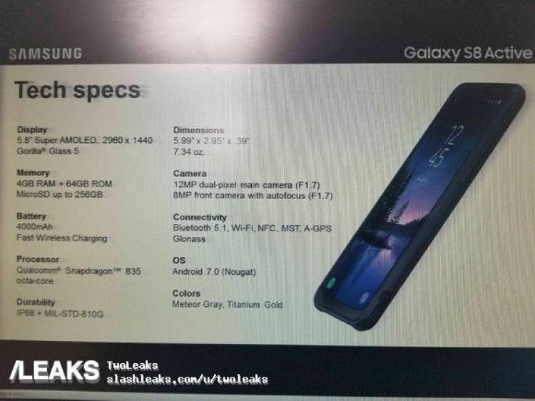 Galaxy S8 Active : les spécifications officielles avant son lancement 52 crop 1