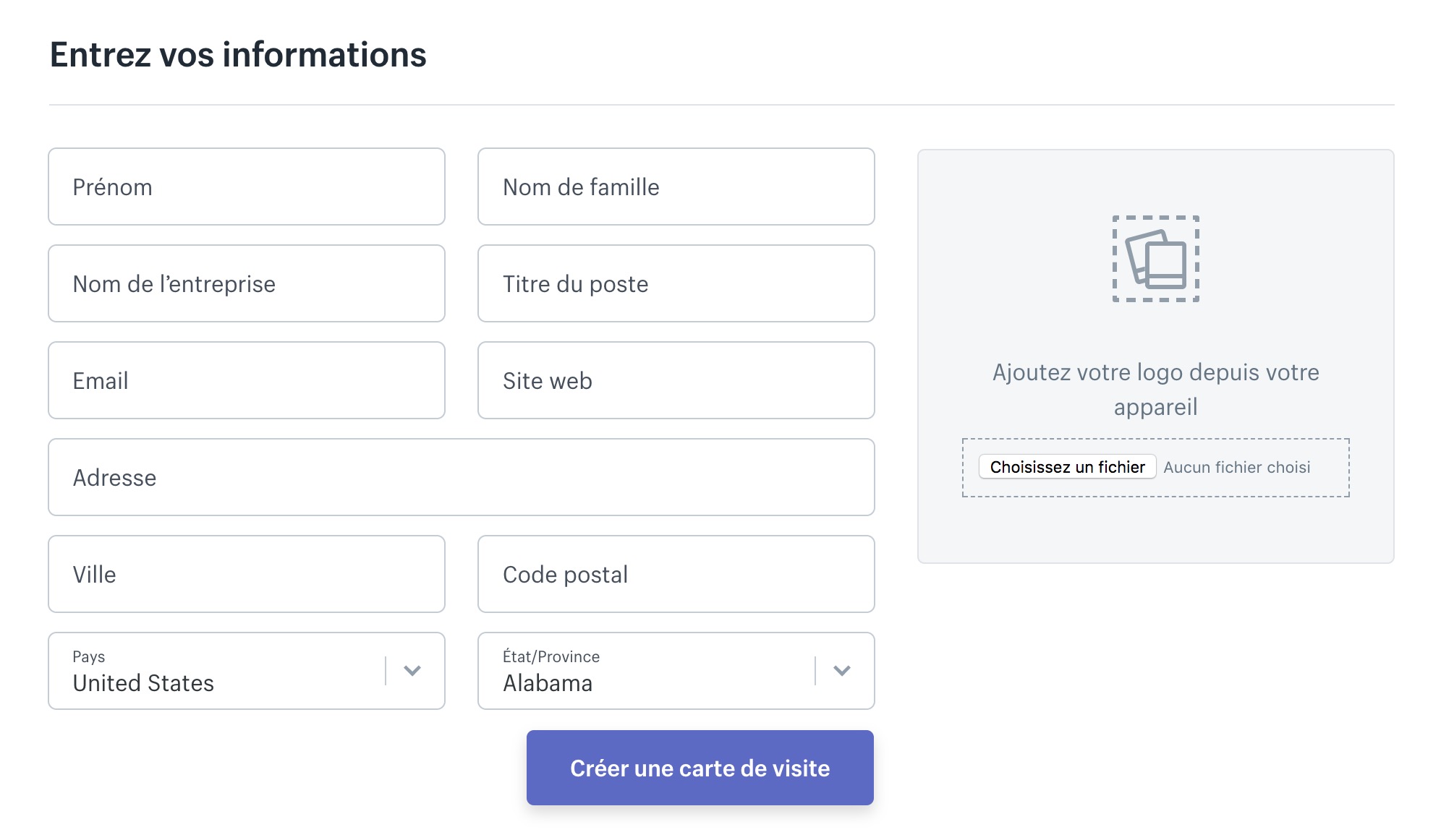 creer propre carte de visite shopify 2