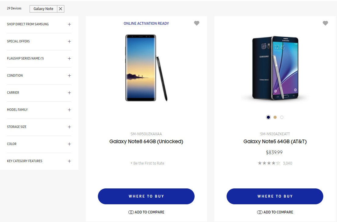 note 8 samsung store listing 2