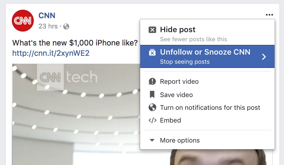 facebook snooze button