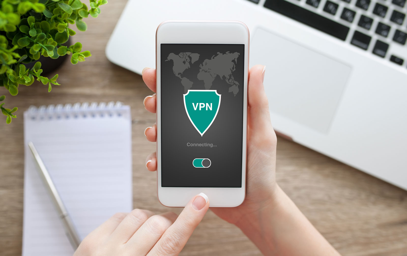 woman holding phone app vpn creation internet protocols protection picture id662946622 ed
