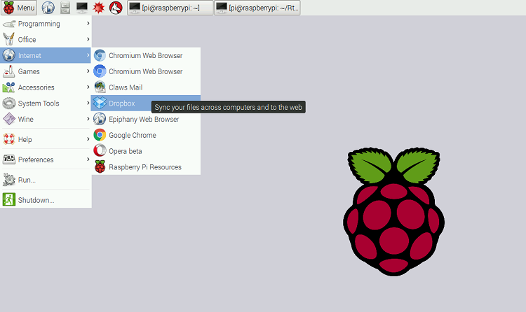 Run Dropbox on Raspberry Pi from the Start menu resized1