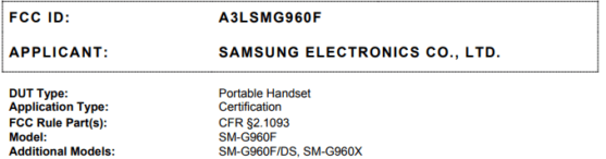 Samsung S9 FCC