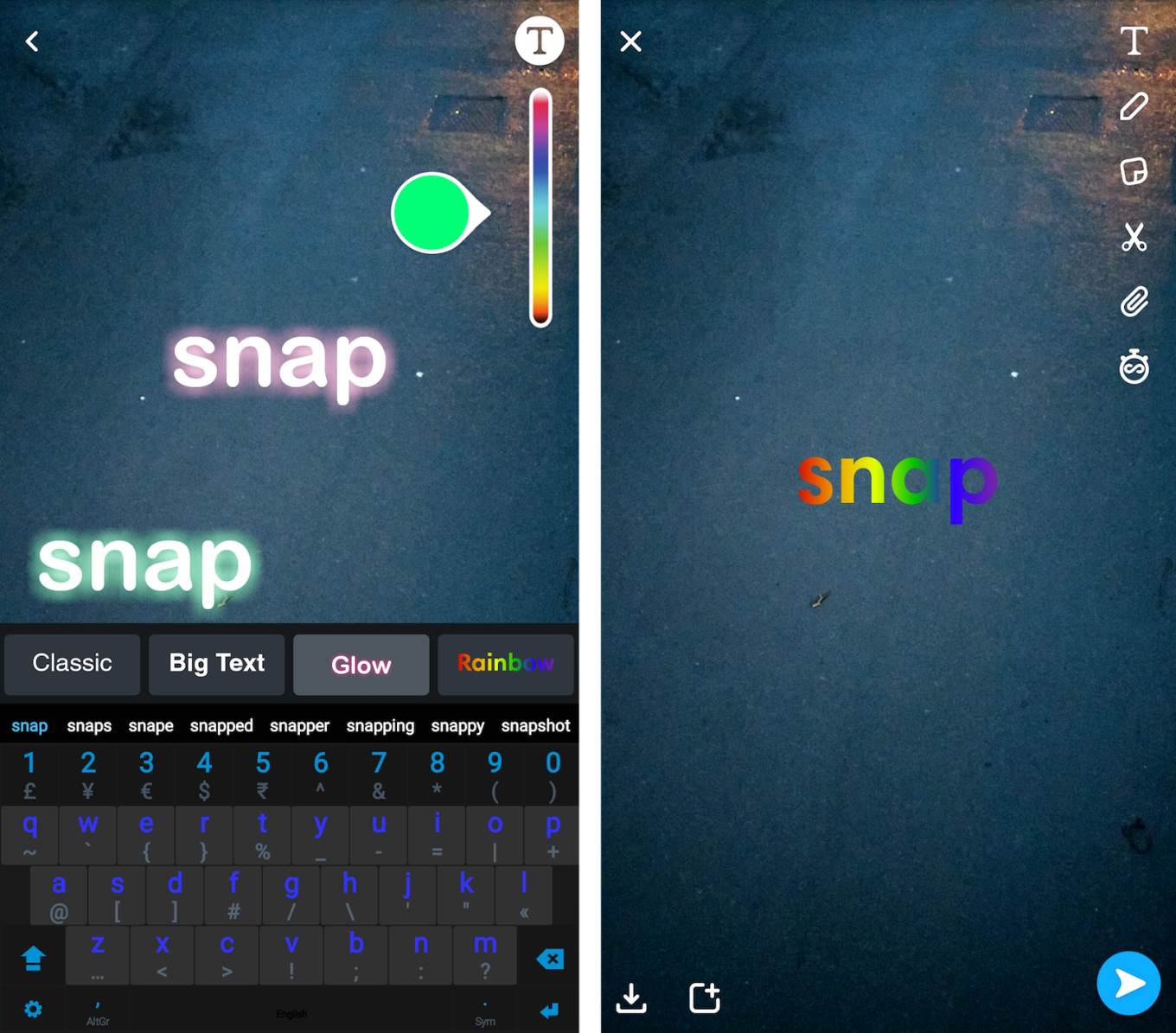 Snapchat : du texte coloré, et la possibilité de désactiver certaines discussions 50 snapchat glow rainbow text font