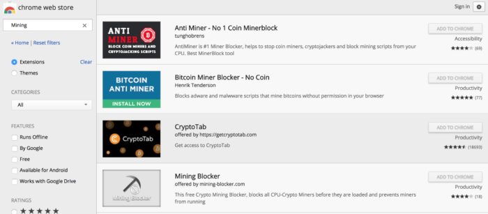 Le Chrome Web Store interdit les extensions de mining de crypto-monnaie