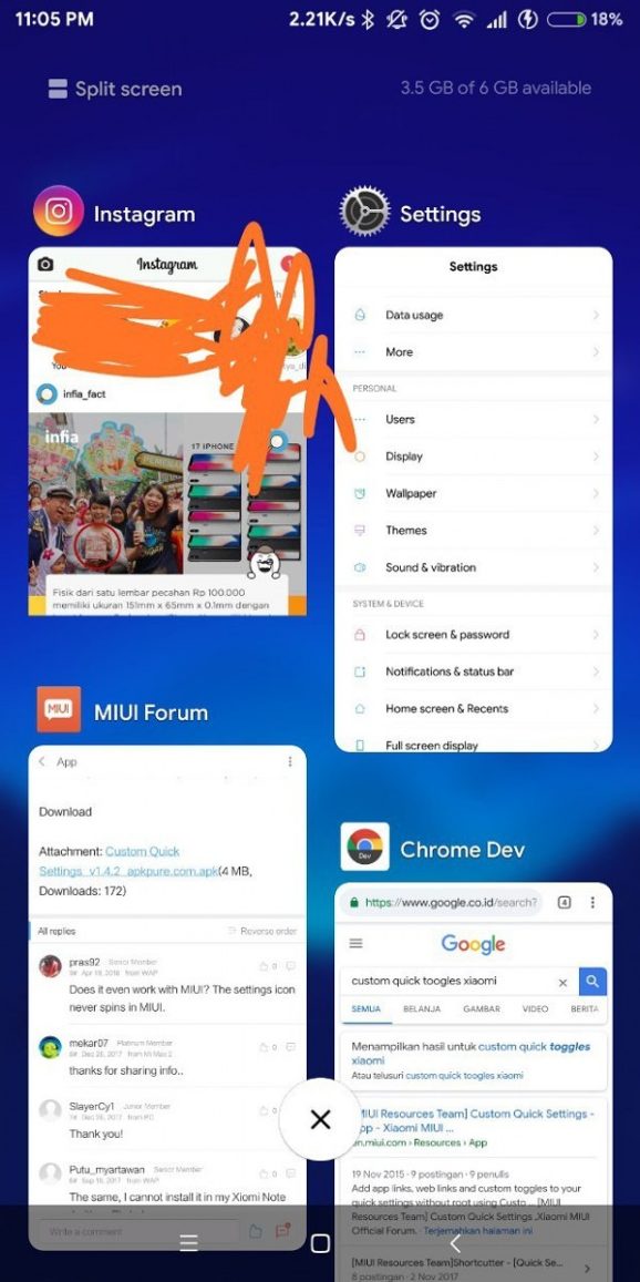 MIUI 10 Recent Apps Screen
