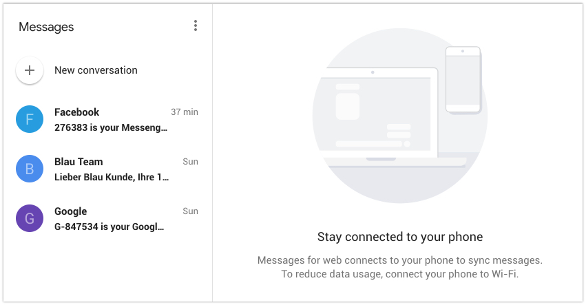 Android Messages home screen