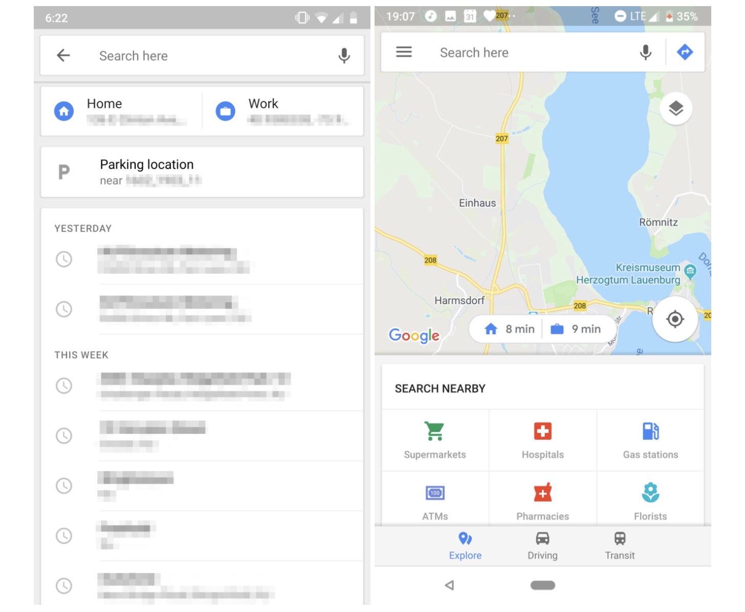 boutons acces rapide google maps apparaissent