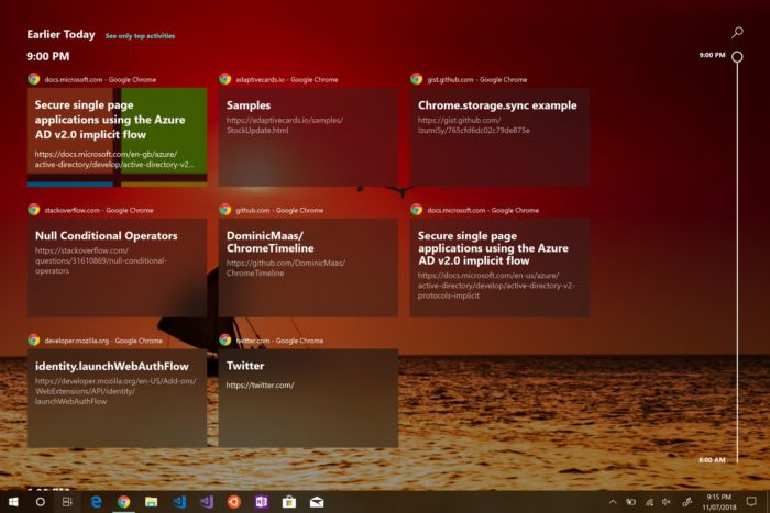 Chrome disponible dans Windows 10 Timeline avec une extension tierce