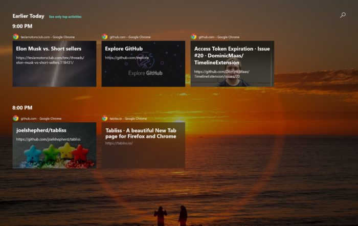 Chrome, Firefox et Vivaldi prennent en charge Windows 10 Timeline
