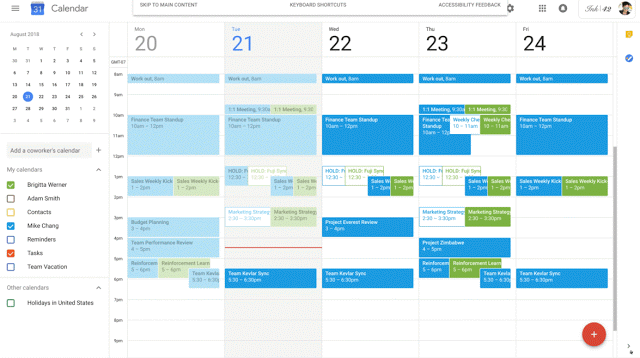 Side panel in Google Calendar