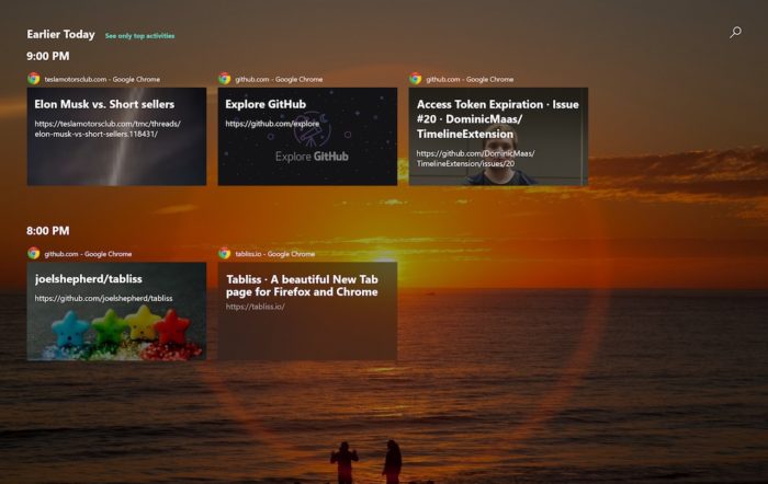 L’extension Chrome pour le support de Windows Timeline a été supprimée