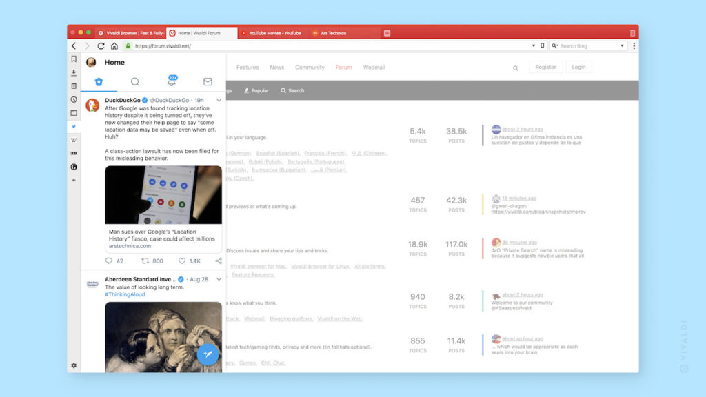 Vivaldi 2.0 améliore son interface utilisateur et offre davantage de personnalisation 39 11 web panel twitter 1
