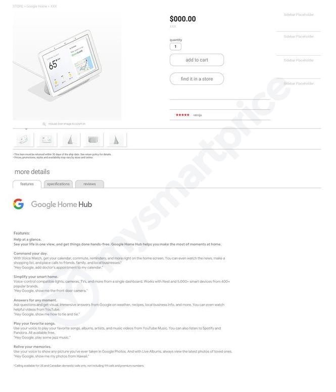 Google Home Hub : le Smart Display en fuite avant l'évènement du 9 octobre 54 Google Home Hub Leak specifications 3