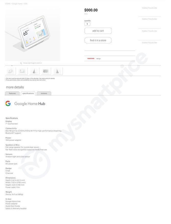 Google Home Hub : le Smart Display en fuite avant l'évènement du 9 octobre 55 Google Home Hub Leak specifications 4