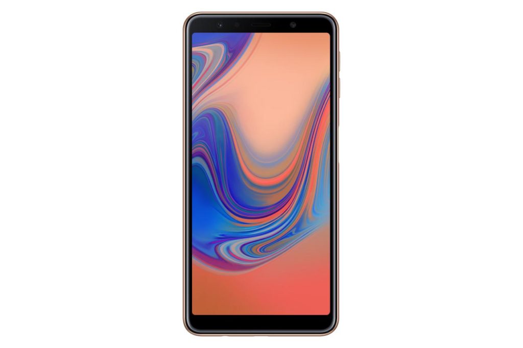 Galaxy A7 (2018) : une triple caméra, un capteur d'empreinte digitale sur le côté 51 SM A750F 001 Front Gold
