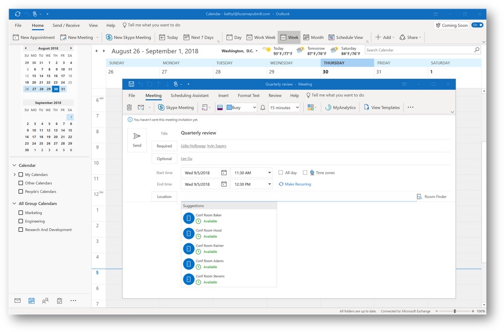 Stay organized pillar win32 meeting compose no room finder v2