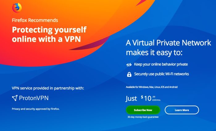 Mozilla va vendre des abonnements VPN dans Firefox