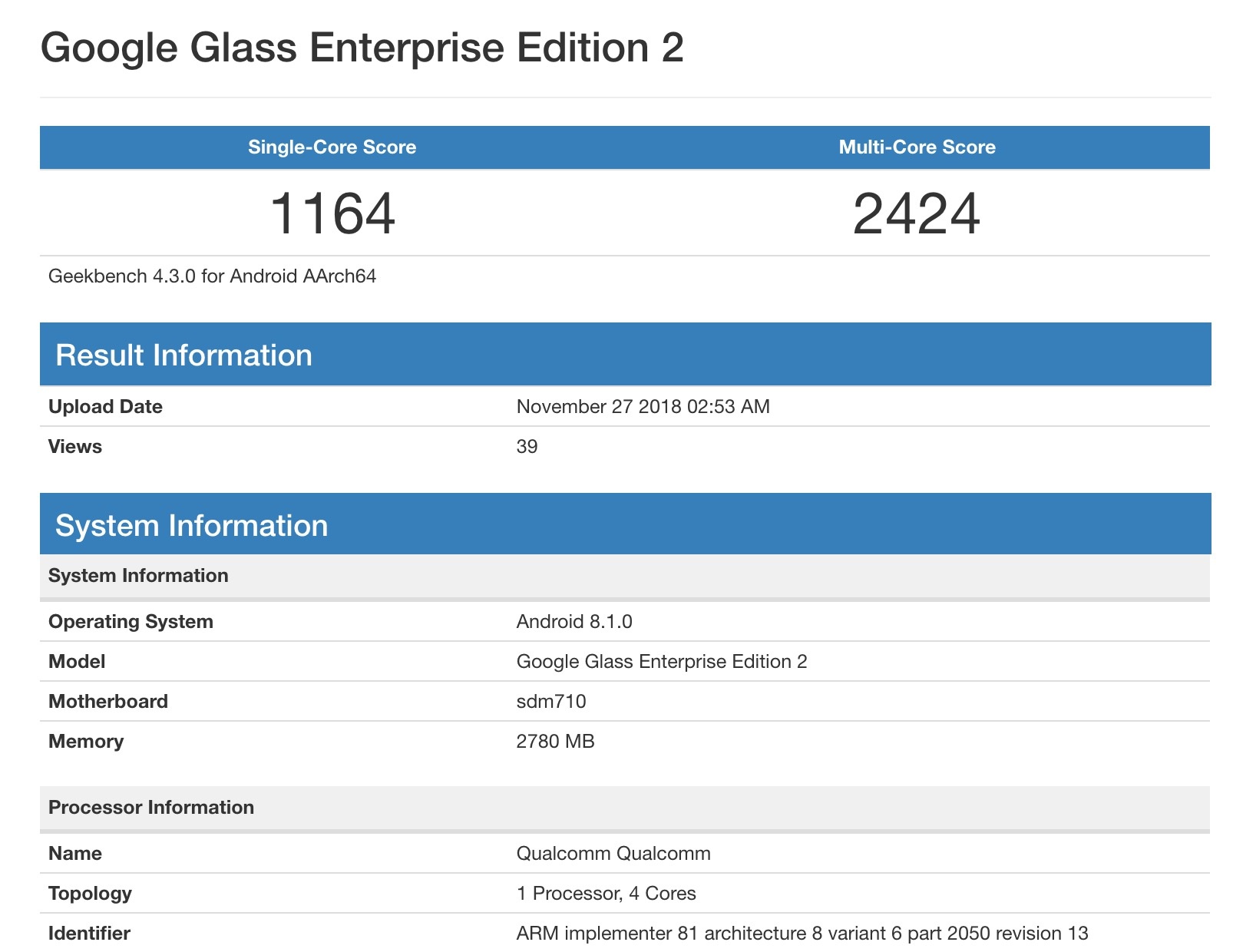 google glass enterprise edition 2 benchmark