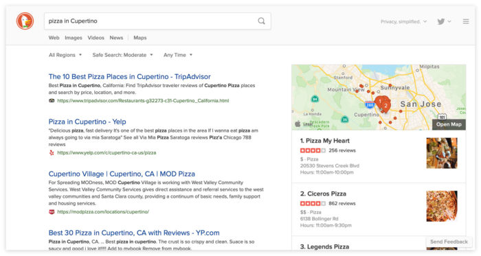 DuckDuckGo intègre Apple Plans pour des recherches locales privées