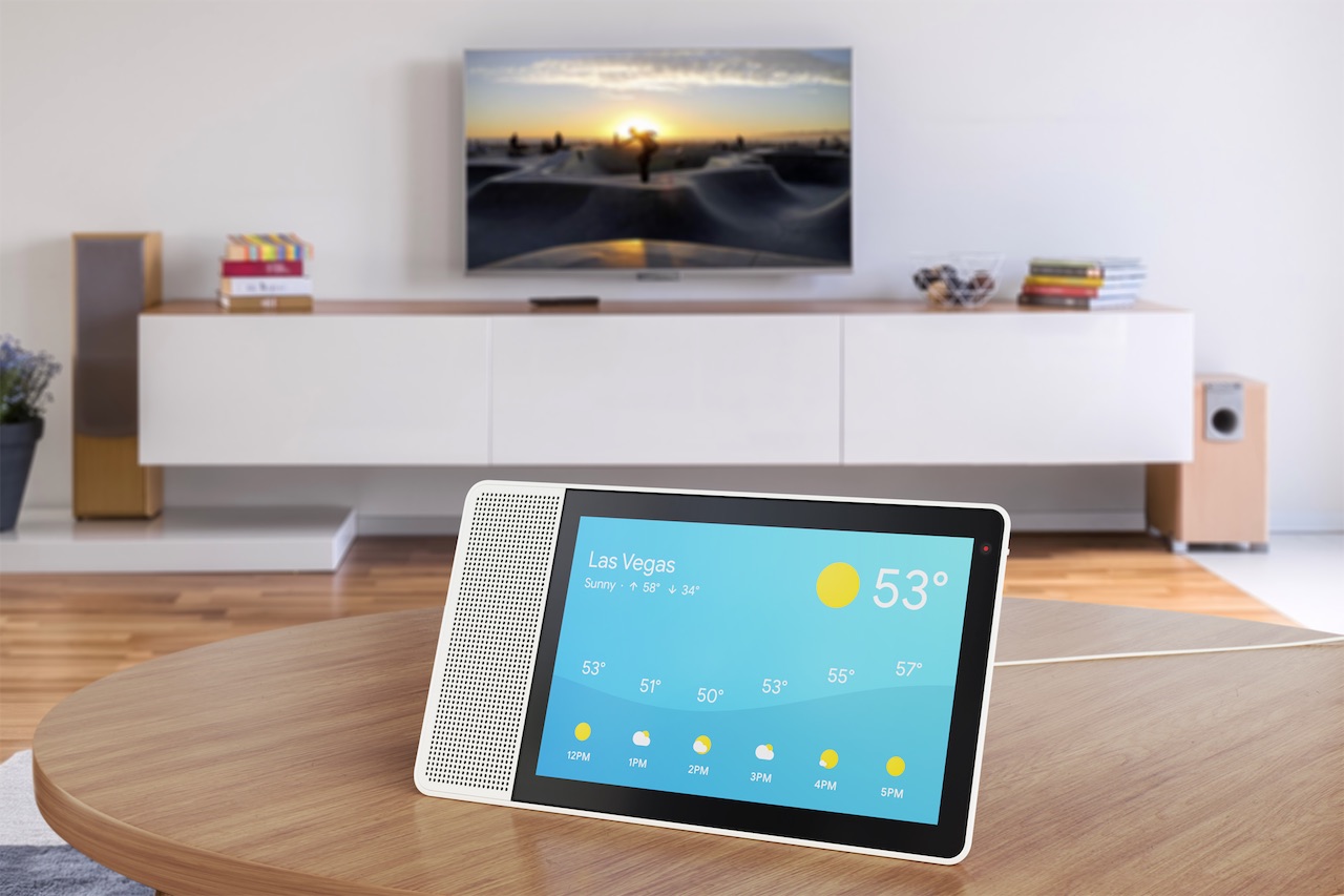 10 inch lenovo smart display showing the weather
