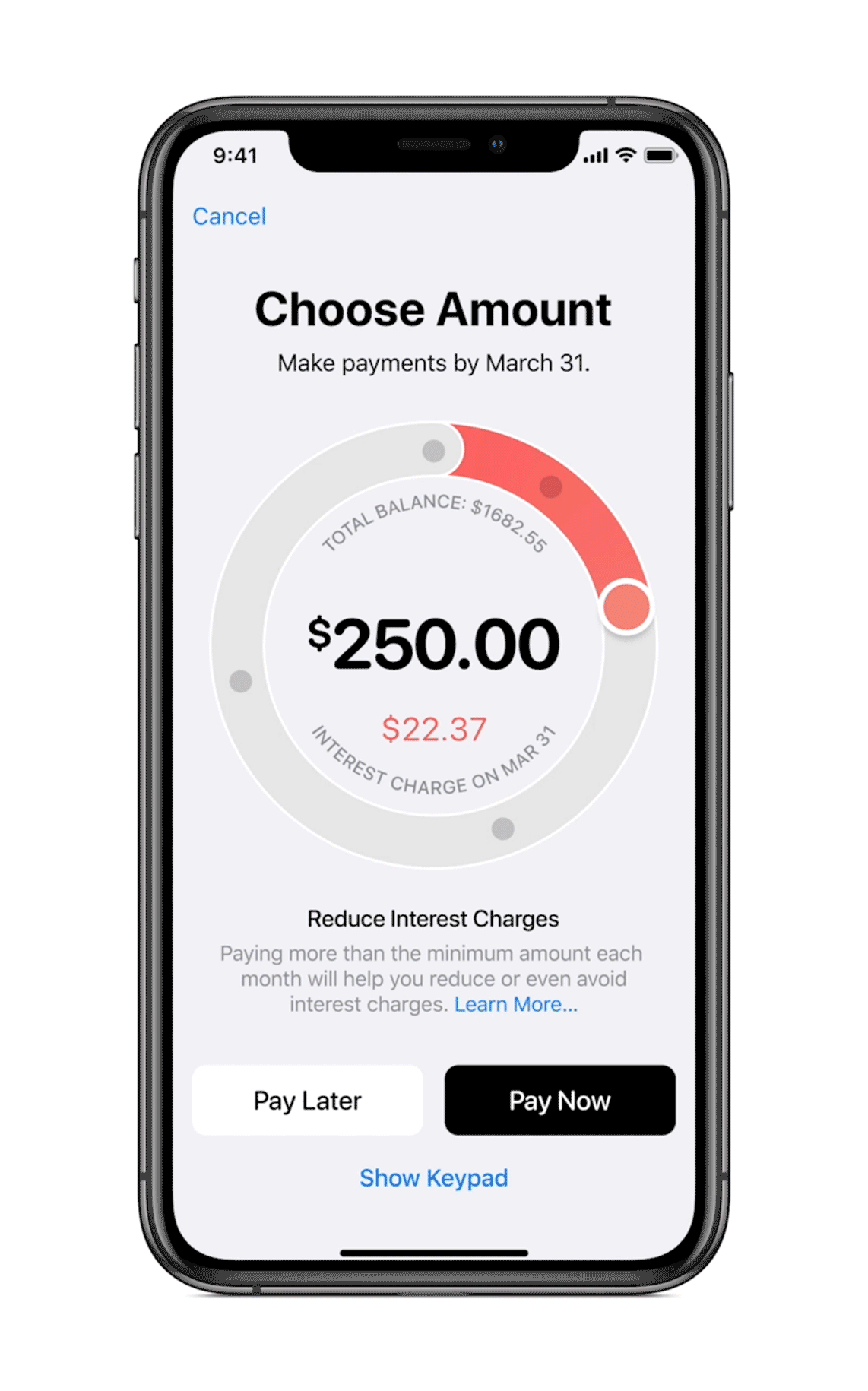Apple Card choose payment amount screen