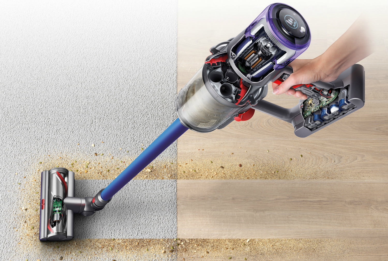 dyson v11 torque drive in use hardwood to carpet