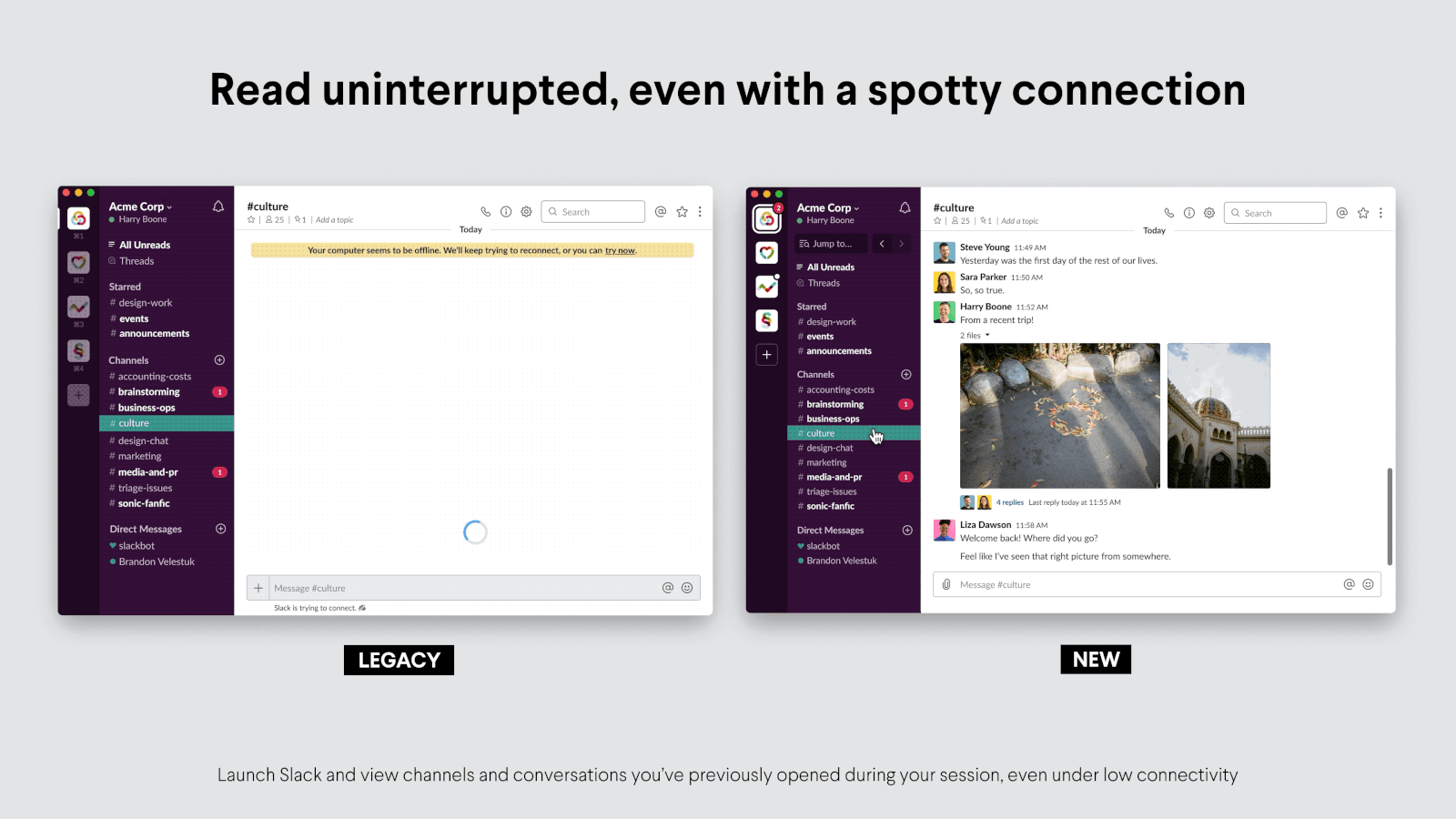 04 Low connectivity Slack desktop side by side