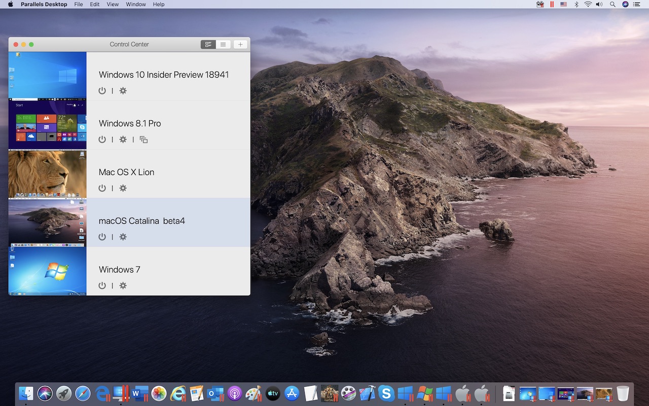 Parallels Desktop 15 Control Center on macOS Catalina