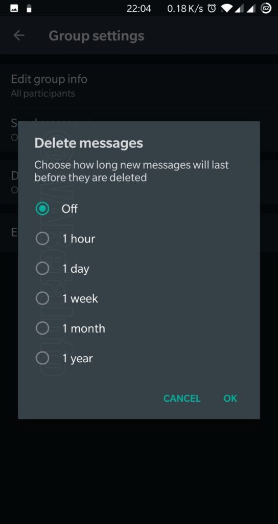 WhatsApp va déployer sa fonction de messages autodestructibles 52 DeleteMessage Android Dark