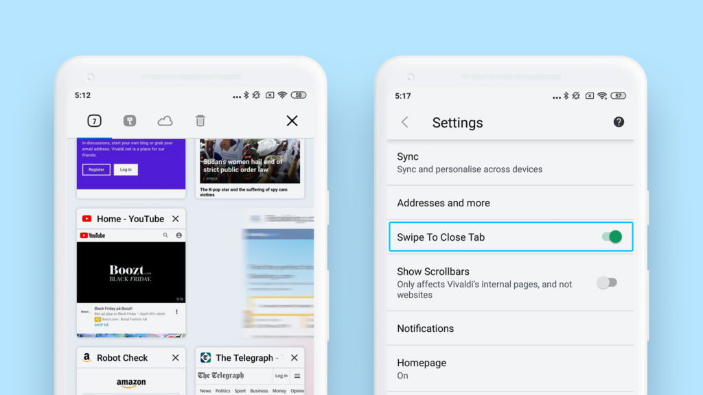 Vivaldi sur Android apporte des améliorations à l'interface utilisateur et la prise en charge de Chromebook 52 Swipe To Close