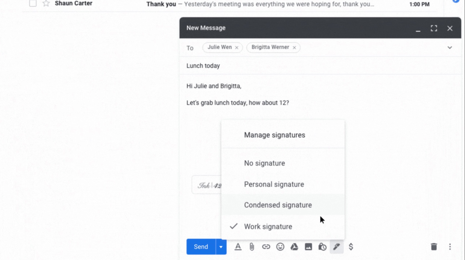 gmail multiple signatures