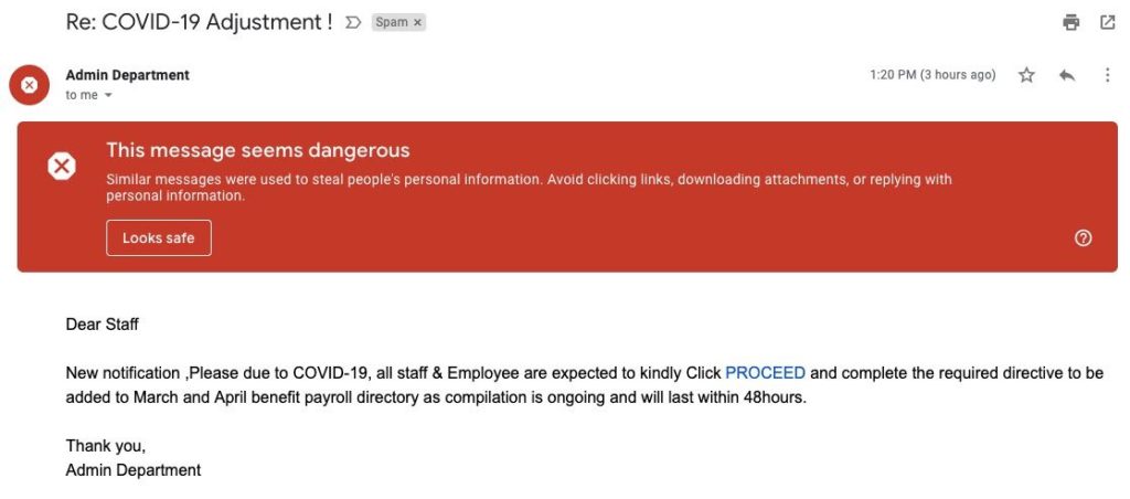 Google a vu plus de 18 millions d'e-mails de malware et de phishing liés au COVID-19 55 gmail coronavirus spam 2
