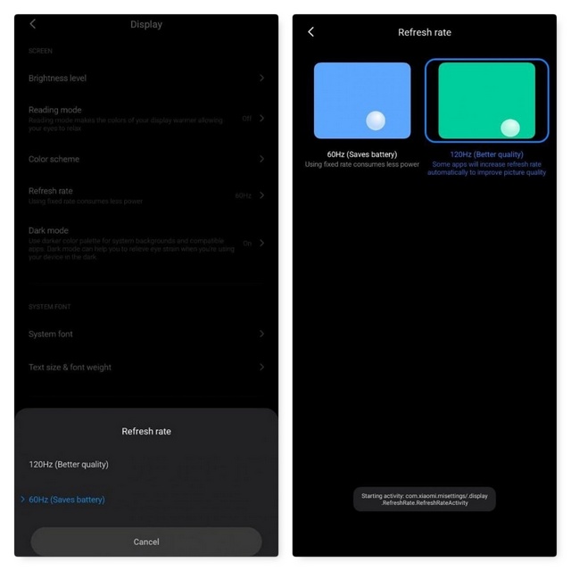 Est-ce les premières captures de la surcouche MIUI 12 de Xiaomi ? 50 miui 12 refresh rate