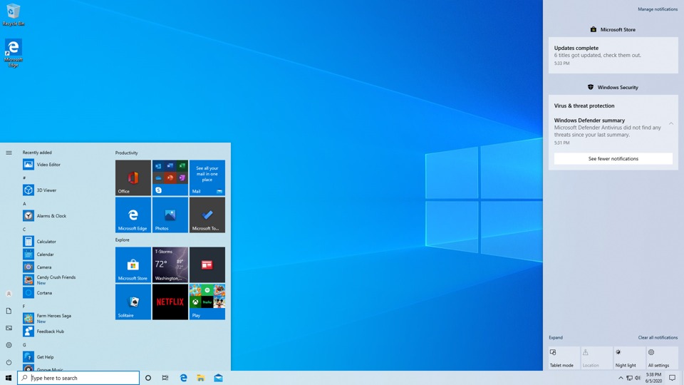 Windows 10 Version 2004 Desktop 1