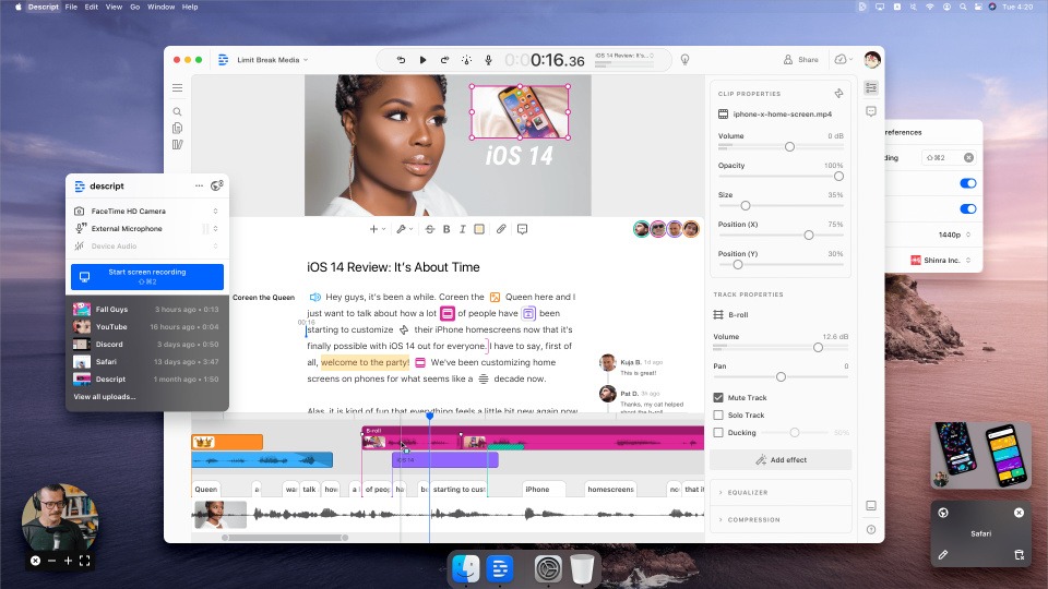 Descript est un outil d'édition vidéo qui permet d'éditer des vidéos en utilisant un document texte 49 dims