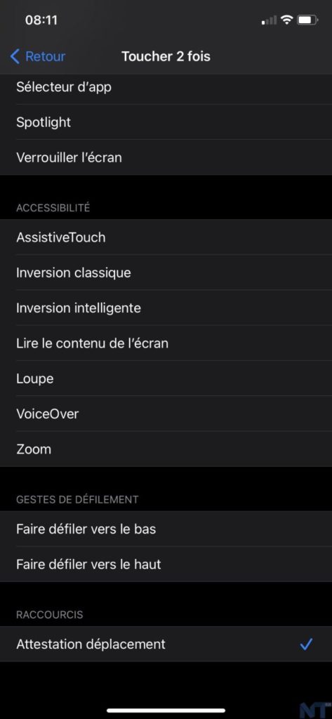 Apple a ajouté un bouton secret à votre iPhone qui peut générer votre attestation de déplacement 53 Double Tap iOS Attestation 1