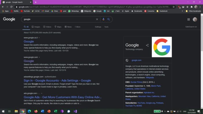Le mode sombre pour Google Recherche est en cours de test