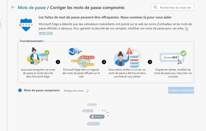 Microsoft Edge permet aux utilisateurs de rechercher les mots de passe exposés