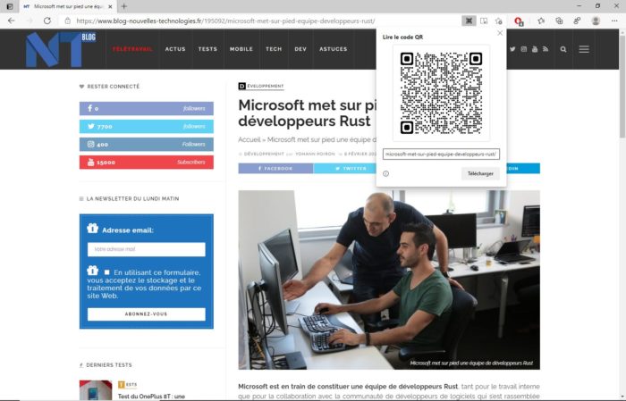 Microsoft Edge dispose d’une fonction de QR code pour partager des pages Web