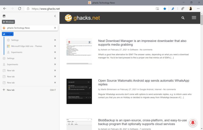 Vous pourrez bientôt redimensionner les onglets verticaux dans Microsoft Edge