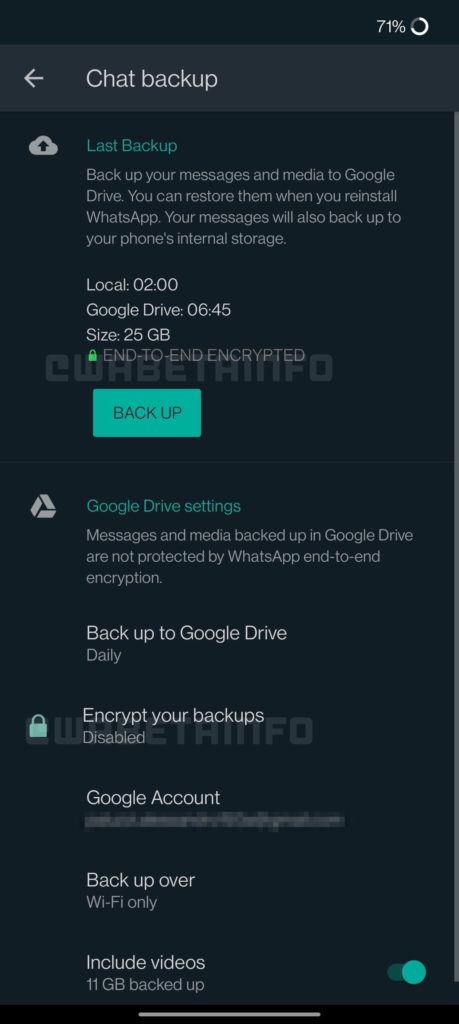 WhatsApp va chiffrer les sauvegardes de bout en bout 56 WA E2E ENCRYPTED BACKUP ANDROID