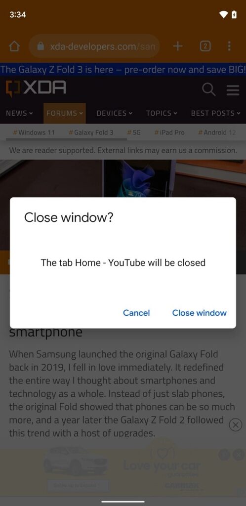 Chrome sur Android 12 prendra en charge les fenêtres multiples 41 Google Chrome Close Window
